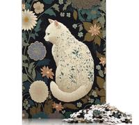1000 Piece Art White Cat Jigsaw Puzzles for Adult Teenagers Wooden Puzzles For Family Fun & Game Night 1000pcs (75x50cm)