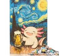 1000 Piece Axolotl Beer Starry Night Adult Puzzles Puzzles for Adults Jigsaw Puzzles for Adults Educational Game Challenge Toy 38x26cm/1000pcs