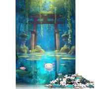 1000 Piece Axolotl in A Japanese Garden Pond Jigsaw Puzzlesfor Adults Wooden Puzzle for Adults And Teenager Learning Educational Toys 1000pcs (75x50cm)