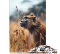 1000 Piece Baboon in Tall Wild Grass Animal Photo Jigsaw Puzzle for Adult Teenagers Puzzle for Adults And Teenager for Adults& Teens Age 12 Years Up 38x26cm/1000pcs