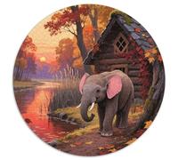 1000 Piece Baby Elephant Jigsaw Puzzle for Adults - Family-Friendly Brain Teaser, Golden Autumn Riverside Cottage Puzzle, Decoration Gifts 1000pcs (67.5x67.5cm)