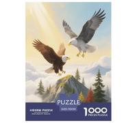 1000 Piece Bald Eagles Jigsaw Puzzles for Adults Kids Challenge Toy Family-Friendly Brain Teaser Home Decoration Two Bald Eagles Mountain Jigsaws Gifts 70x50cm/1000pcs
