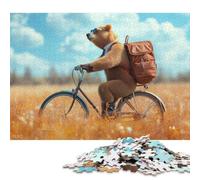 1000 Piece Bear Hipster on Bicycle Square Puzzle for Adults, Wooden Puzzles Puzzle Hands-on Game 1000pcs (75x50cm)