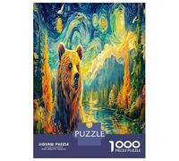 1000 Piece Bear In Starry Landscape Jigsaws Puzzles Great Gift Home Decoration Strong Wild Animals Puzzle Challenging Games for Adults And Kids Age 14 Years Up 38x26cm/1000pcs