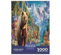 1000 Piece Bear In Village Jigsaws Puzzles Great Gift Home Decoration Strong Wild Animals Puzzle Challenging Games for Adults And Kids Age 14 Years Up 70x50cm/1000pcs