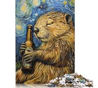 1000 Piece Beaver Beer in Starry Night Adult Puzzles Wooden Puzzles Educational Stress Relief Toy Puzzle 1000pcs (75x50cm)