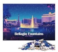 1000 Piece Bellagio Fountains Las Vegas Night Square Jigsaw Puzzles for Adults, Paper Puzzles Learning Educational Toy 38x26cm/1000pcs