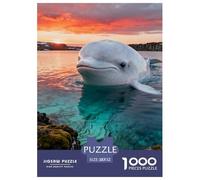 1000 Piece Beluga Whale Jigsaw Puzzle for Adults & Kids - Family-Friendly Brain Teaser, Sunset Coast Puzzle, Home Decoration Birthday Gifts 52x38cm/1000pcs