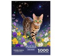 1000 Piece Bengal Cat Jigsaw Puzzles for Adults Kids Challenge Toy Family-Friendly Brain Teaser Decoration Bengal Cat Flowers Puzzle Gifts 70x50cm/1000pcs