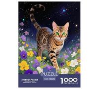1000 Piece Bengal Cat Jigsaw Puzzles for Adults Kids Challenge Toy Family-Friendly Brain Teaser Home Decoration Bengal Cat Flowers Puzzles Birthday Gifts 38x26cm/1000pcs