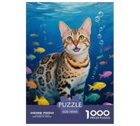1000 Piece Bengal Cat Jigsaw Puzzles for Adults Kids Challenging Game Educational Toy Decoration Bengal Cat Fish Puzzles Birthday Gifts 70x50cm/1000pcs