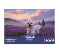 1000 Piece Bichon Frise Jigsaw Puzzle for Adults - Challenging Brain Teaser, Purple Flower Sea Puzzle, Home Decoration Unique Gift 38x26cm/1000pcs