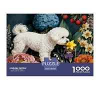1000 Piece Bichon Frise Jigsaw Puzzle for Adults Kids - Challenging Game, Flowers Blue Background Puzzles, Decoration Birthday Gifts 70x50cm/1000pcs