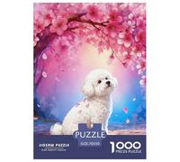 1000 Piece Bichon Frise Jigsaw Puzzle for Adults Kids - Family Fun, Educational Toys, Cherry Blossom Tree Puzzle, Home Decoration Unique Gift 70x50cm/1000pcs