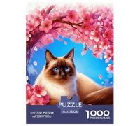 1000 Piece Birman Cat Jigsaw Puzzle for Adults Kids - Family Fun, Educational Toys, Cherry Blossom Tree Puzzles, Decoration Unique Gift 38x26cm/1000pcs
