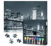 1000 Piece Black and White Jigsaw Puzzle for Adults - New York City Skyline with Brooklyn Bridge and East River - Monochrome Wall Art Home Decor - 27.5x19.7 Inches