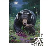 1000 Piece Black Bear Jigsaw Puzzles for Adults Challenge Toy Family Fun Game Home Decoration Big Small Black Bears Eating Berries Puzzle Gifts 1000pcs (75x50cm)