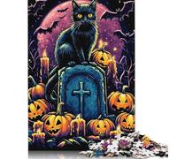 1000 Piece Black Cat Halloween Jigsaw Puzzle for Adult Teenagers Paper Puzzle Christmas Eve Gifts 1000pcs (75x50cm)