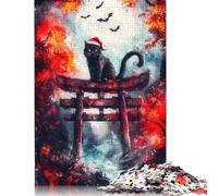 1000 Piece Black Cat in Torii Gate Jigsaws for Adults Wood Puzzle Jigsaws Educational Game Challenge Toy 1000pcs (75x50cm)