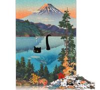 1000 Piece Black Cat Lake Ashi Square Jigsaw Puzzles for Adults, Wooden Puzzles Learning Educational Toy 1000pcs (75x50cm)
