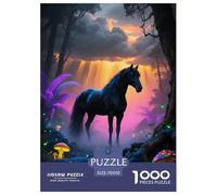 1000 Piece Black Horse Jigsaw Puzzle for Adults - Family Fun, Family Happy Game, Enchanted Forest Puzzle, Decoration Gifts 70x50cm/1000pcs