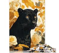 1000 Piece Black Panther with Floral Background Jigsaw Puzzles for Adult Teenagers Wood Puzzles for Adults& Teenagers Age 12 Years Up 1000pcs (75x50cm)