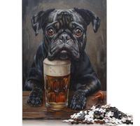 1000 Piece Black Pug Pint Beer Cute Creative Square Jigsaw Puzzles for Adults & Wooden Puzzles Educational Toys 1000pcs (75x50cm)