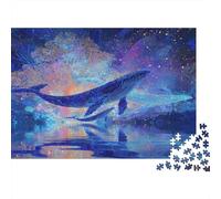 1000 Piece Blue Whale Jigsaw Puzzle for Adults, Eco-Friendly Paper, A Majestic Blue Whale in A Dreamlike Ocean World Indoor Leisure Wall Decor Gift, 70x50cm/1000pcs