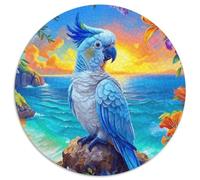 1000 Piece Blue White Parrot Jigsaw Puzzle for Adults Kids - Family Fun, Educational Games, Beach Flowers Puzzle, Decoration Unique Gift 1000pcs (67.5x67.5cm)