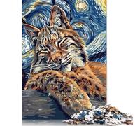 1000 Piece Bobcat in Starry Night Style Jigsaw Puzzle for Adult Teenagers Wooden Puzzle Jigsaws for Adults Sustainable Puzzle for Adults 1000pcs (75x50cm)