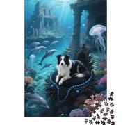 1000 Piece Border Collie Dolphin Ruin Castle Jigsaw Puzzles for Adults & Kids, Challenging Puzzle Games, Jigsaws Birthday Gifts, Family-Friendly Brain Teaser 1000pcs (75x50cm)