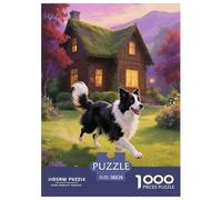 1000 Piece Border Collie Jigsaw Puzzle for Adults - Challenging & Brainteasing, Wooden Cabin Garden Puzzles, Home Decoration Unique Gift 38x26cm/1000pcs