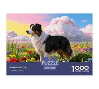 1000 Piece Border Collie Jigsaw Puzzle for Adults - Cooperative Play & Educational Activity, Colourful Wildflowers Puzzles, Decoration Unique Gift 52x38cm/1000pcs