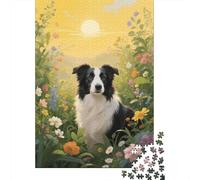 1000 Piece Border Collie Jigsaw Puzzles for Adults Challenge Toy Educational Games Home Decoration Border Collie Flowers Plants Puzzles Birthday Gifts 1000pcs (75x50cm)