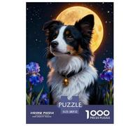 1000 Piece Border Collie Jigsaw Puzzles for Adults - Challenging Game, Flower Full Moon Puzzles, Decoration Birthday Gifts 52x38cm/1000pcs