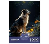 1000 Piece Border Collie Jigsaw Puzzles for Adults - Family Fun, Educational Games, Waterside Flowers Puzzles, Decoration Birthday Gifts 70x50cm/1000pcs