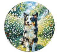 1000 Piece Border Collie Jigsaw Puzzles for Adults Kids Challenge Toy Educational Games Decoration Dog Flower Field Puzzles Birthday Gifts 1000pcs (67.5x67.5cm)
