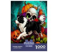 1000 Piece Border Collie Pumpkin Jigsaw Puzzle for Adults Kids - Family Fun, Educational Games, Halloween Jigsaws, Decoration Unique Gift 38x26cm/1000pcs