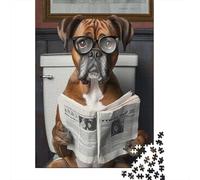 1000 Piece Boxer_dog_reading_newspaper Wooden Jigsaw Puzzles Adults Teens Jigsaw Large Puzzle Toys Educational Intellectual Decompressing Fun Family Game 1000pcs (75x50cm)