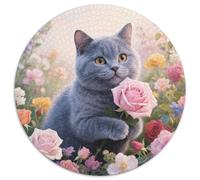 1000 Piece British Blue Cat Jigsaw Puzzle for Adults - Family-Friendly Brain Teaser, Pink Rose Sea Puzzles, Home Decoration Gifts 1000pcs (67.5x67.5cm)