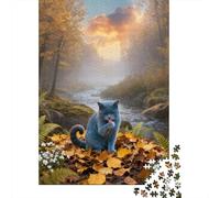 1000 Piece British Shorthair Jigsaw Puzzle for Adults Kids - Cooperative Play & Educational Activity, Autumn Woods Puzzle, Home Decoration Unique Gift 52x38cm/1000pcs