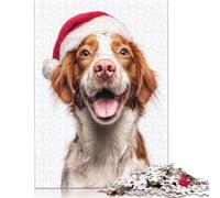 1000 Piece Brittany Dog with Santa Hat Adult Puzzles Puzzles for Adults & Teenager Family Entertainment Toys 1000pcs (75x50cm)