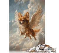 1000 Piece Brown Chihuahua with Angel Wings Small Dog Memorial Art Angel Dog Puzzle Wooden Puzzle for Adults And Teenager Home Educational Games DIY Toys 1000pcs (75x50cm)