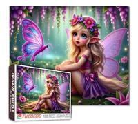 1000 Piece Butterfly Winged Girl Jigsaw Puzzles for Adults, Aesthetic Whimsical Fairy Fantasy Art Puzzle，Challenging Family Activity Perfect for Game Nights，Glitter Puzzle Wall Art Decor