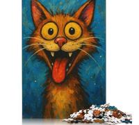 1000 Piece Cartoon Cat with Tongue Out Painting Jigsaw Puzzles, for Adults & Paper Puzzles Educational Games For Kids 38x26cm/1000pcs