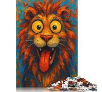 1000 Piece Cartoon Lion with Tongue Out Painting Square Jigsaw Puzzles for Adults, Paper Puzzles Learning Educational Toy 38x26cm/1000pcs