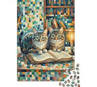 1000 Piece Cat Jigsaw Puzzles for Adults Challenge Toy Family Fun Game Decoration Two Cats Reading Jigsaws Unique Gift 1000pcs (75x50cm)