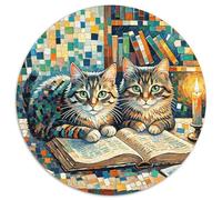 1000 Piece Cat Jigsaw Puzzles for Adults Challenging Game Educational Toy Decoration Two Cats Reading Books Puzzles Unique Gift 1000pcs (67.5x67.5cm)