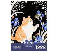 1000 Piece Cat Jigsaw Puzzles for Adults Kids Challenge High Difficulty Game Home Decoration Yellow Cat Flowers Jigsaws Unique Gift 70x50cm/1000pcs