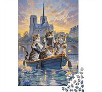 1000 Piece Cats Playing on The Boat Jigsaw Puzzles for Adults & Kids, Educational Games, Beautiful Decoration, Family-Friendly Brain Teaser Puzzle Gifts 1000pcs (75x50cm)